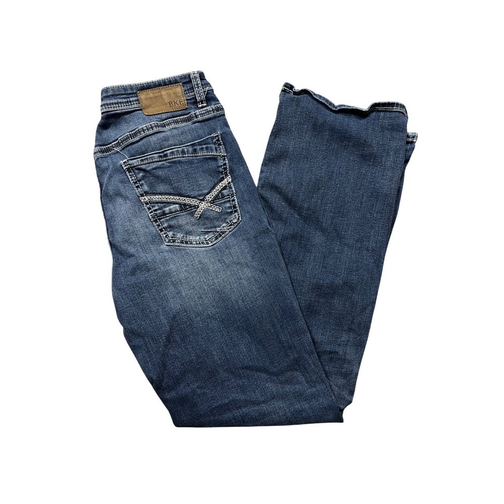 BKE Tyler Bootcut Jeans Mens 34x34 Blue Medium Wash Distressed Denim